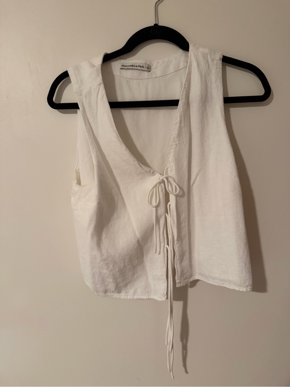 Abercrombie & Fitch White Tie-Front Sleeveless Linen Tank
